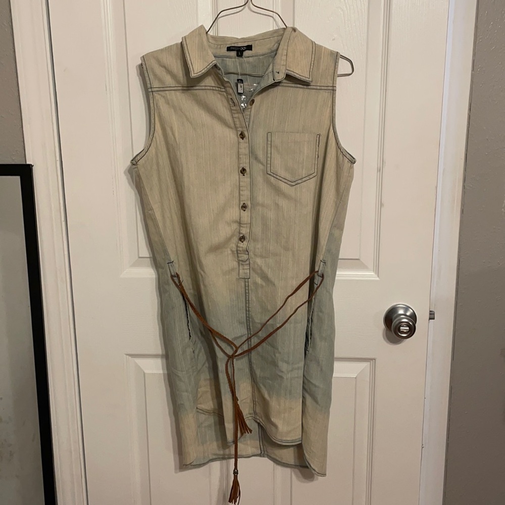 Denim dress with belt tie